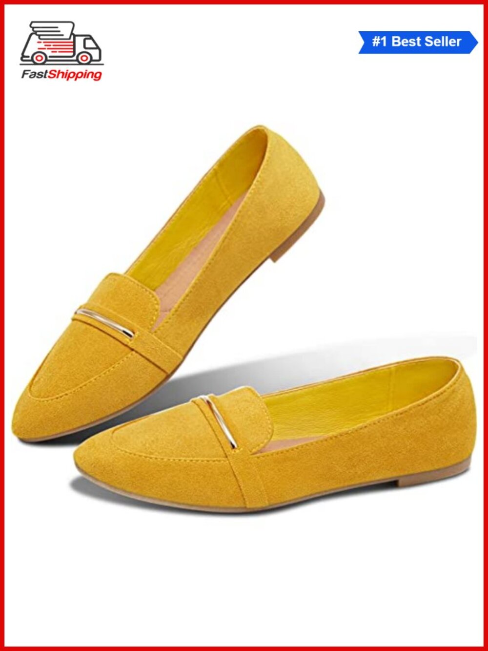 Women's Pointy Toe Faux Suede Loafer Flats Comfortable Slip On Work Shoes